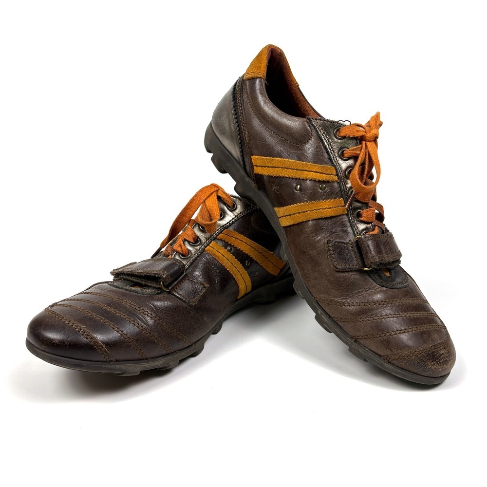 VTG Y2K Guess Maestro Sneakers Mens Sz 10.5 Brown Orange Leather Made‎ in Italy